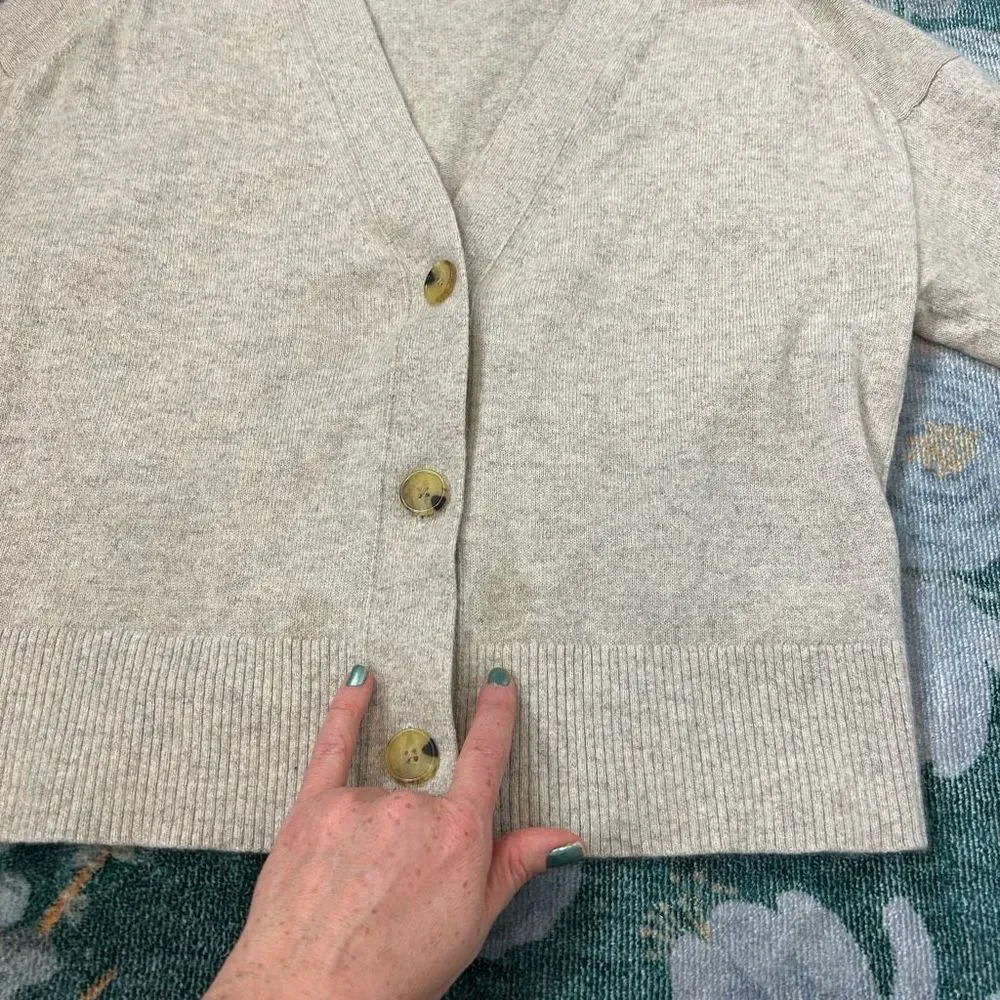 Everlane Womens Cropped Cashmere Cardigan Sweater Oatmeal Gray Canvas Heather S - Picture 5 of 15